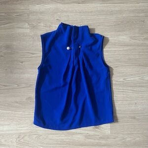 Gracia Royal Blue Pleated Neckline Sleeveless Blouse